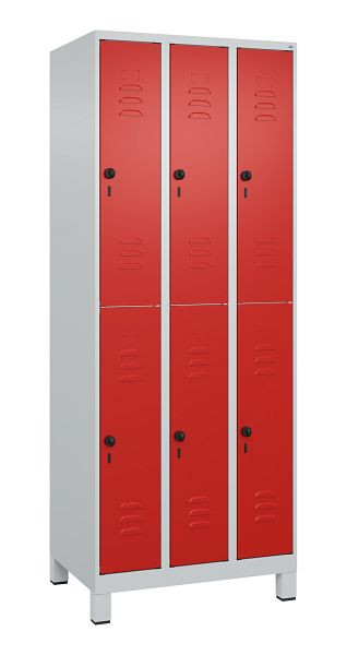 C+P Doppelstöckiger Spind Classic PLUS, Füße, 3 Abteile, 1950x750x500mm, 7035/3020, 080310-39 S10002