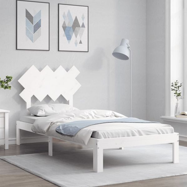 vidaXL Massivholzbett mit Kopfteil Weiß, Top-Qualität, 3193692