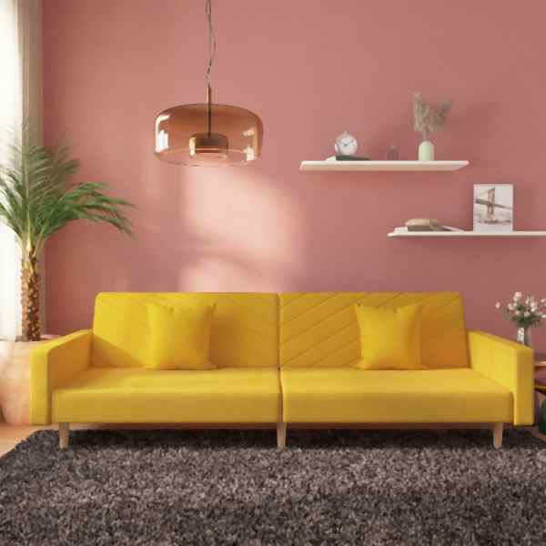 vidaXL Schlafsofa 2-Sitzer mit 2 Kissen Gelb Stoff, 375906