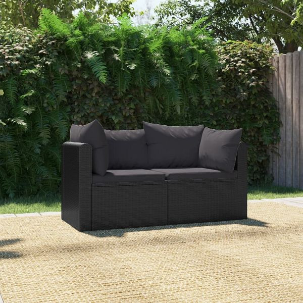 vidaXL 2-teilig Garten-Sofagarnitur mit Auflagen Poly Rattan Schwarz, 46556
