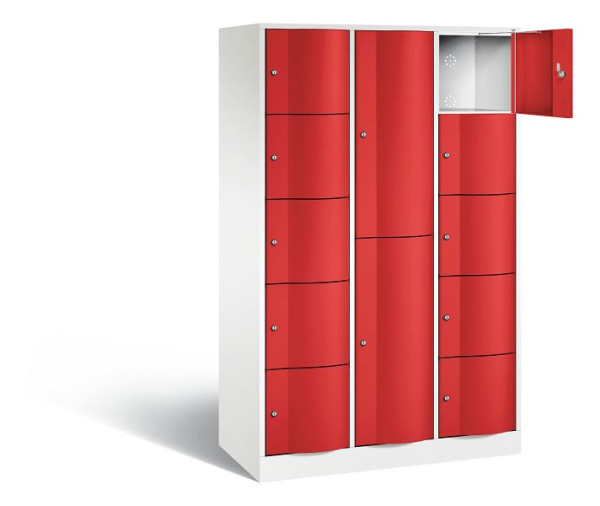 C+P Kombi-Schließfachschrank Resisto, H1950xB1148xT540mm, Farbe: Verkehrsweiß / feuerrot, 8070-3721 S10036