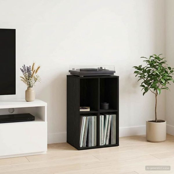 vidaXL Schallplattenschrank Schwarz Eichen-Optik 44,5 x 36,5 x 74,5 cm, 8012867