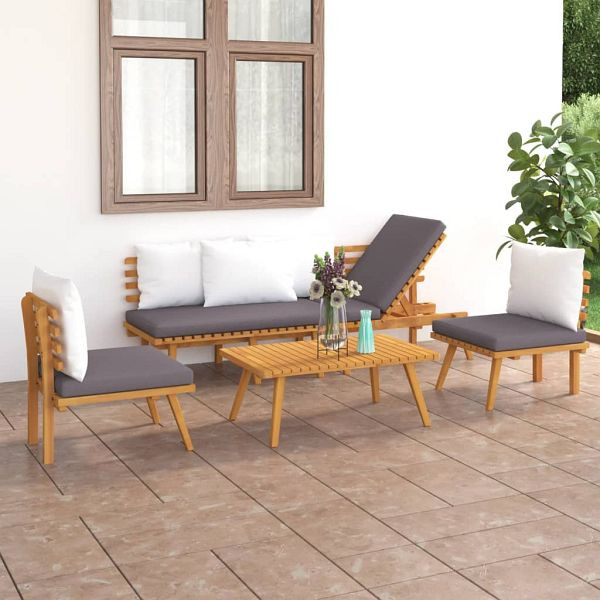 vidaXL 4-tlg. Garten-Lounge-Set mit Kissen Massivholz Akazie, 3087010