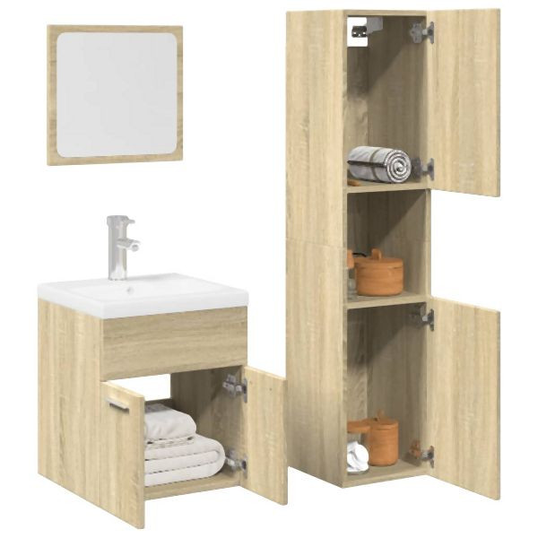 vidaXL 4-tlg. Badmöbel-Set Sonoma-Eiche Holzwerkstoff, 3325004