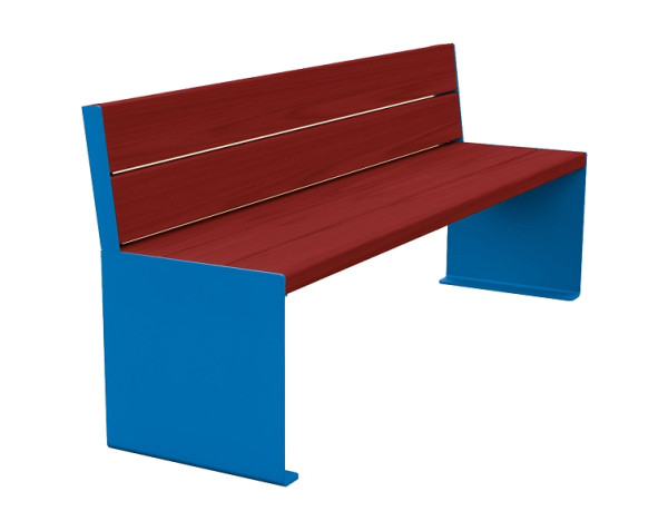 Procity Sitzbank Kube, 1800 mm, Mit Rückenlehne Stahl & Holz Ohne Armlehnen, Mahagoni/RAL 5010, 306384.5010.ACAJ