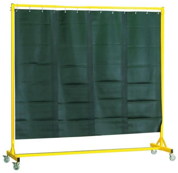 KLW Schweißtrennwand, fahrbar, 2000 x 2000 x 600 mm, mit geteiltem PVC-Streifenvorhang, 03/STW-2020-1