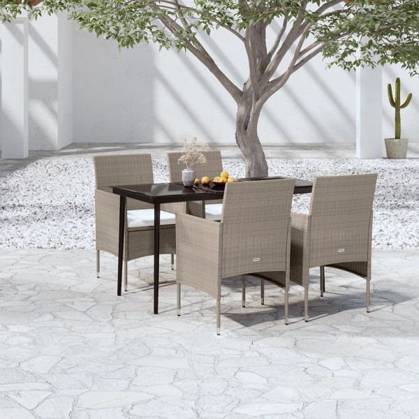 vidaXL 5-teilig Garten-Essgruppe mit Kissen Beige und Schwarz, 3099319