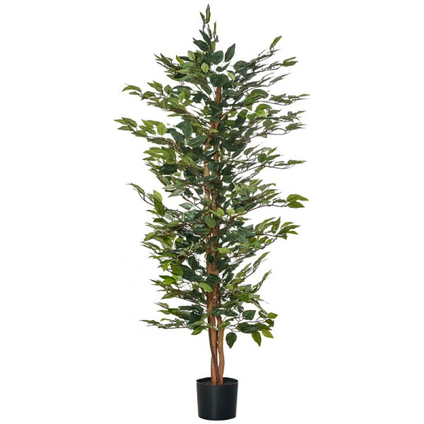 HOMCOM Künstlicher Ficus-Baum groß 150 cm Kunstbaum, Kunstpflanze, Plastik Künstliche Pflanzen im Topf, Fake Plant wie echt für Wohnzimmer, 830-452