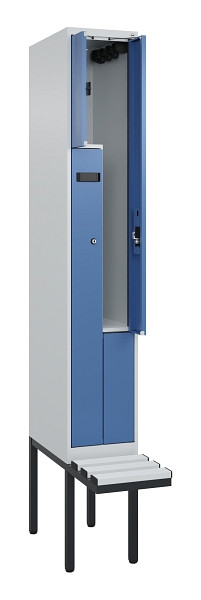 C+P Z-Spind Evolo PLUS, Bank, 2 Fächer, 2120x300x815mm, 7035/5023, Zylinderschloss, Material Sitzfläche Kunststoff, 0490437-102 S10089