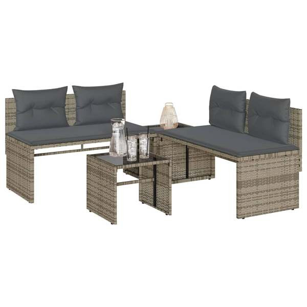 vidaXL 4-tlg. Garten-Sofagarnitur mit Kissen Grau Poly Rattan, UV-beständig, 4003880