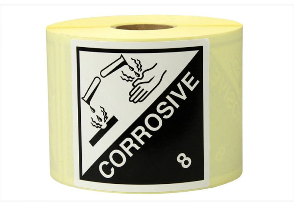 TransPak Gefahrgut-Etiketten 100 x 100 mm, aus Papier - Corrosive, Klasse 8, 299612