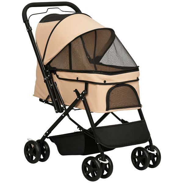 PawHut Hundewagen Hundebuggy klappbar, 1 Korb, 2 Bremsen, inkl. Sicherheitsleine, Hellbraun, D00-126V00LR