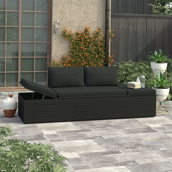 vidaXL Sonnenliege mit Auflage Poly Rattan Schwarz, 46224