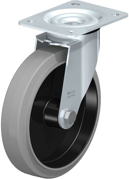 Blickle LE-POEV 201XR-SG Stahlblech-Lenkrolle mit Anschraubplatte, Elastik-Vollgummi, Grau, 850245