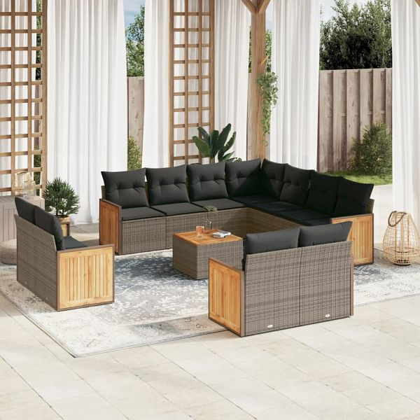vidaXL 12-teilig Garten-Sofagarnitur mit Kissen Grau Poly Rattan, 3260590