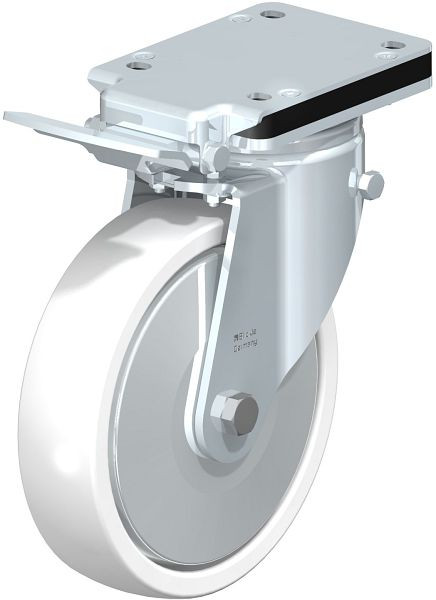 Blickle LH-SPO 201K-IS-FA Stahlblech-Lenkrolle, Schwerlast-Ausführung, mit Anschraubplatte & Feststeller, Polyamid, Weiß, 740562