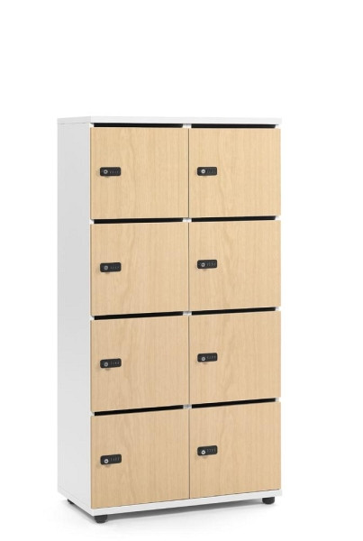 Deskin Schließfachschrank OFFICE-LINE mit 8 Fächern, Buchedekor, 800 x 420 x 1530 mm, mit Posteinwurf, 2 Abteile, Korpus: Weiß, 289997