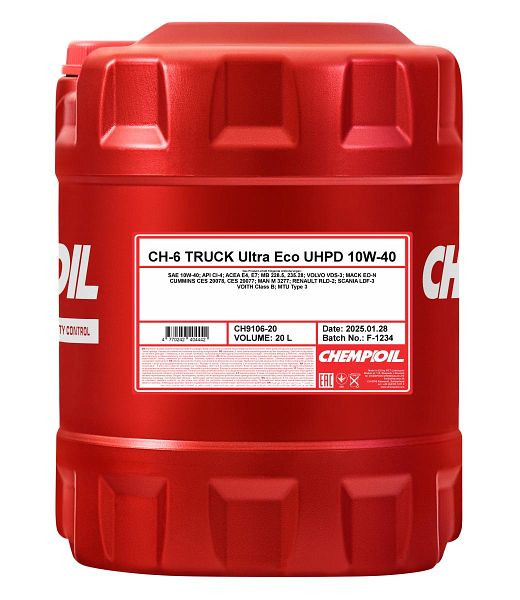 CHEMPIOIL Mehrbereichsöl 9106 CH-6 TRUCK Ultra Eco UHPD 10W-40, VE: 20 l, CH9106-20