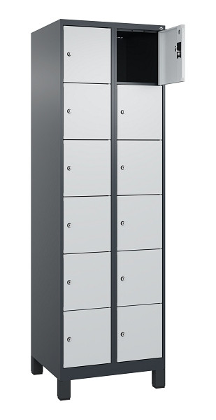 C+P Schließfachschrank Evolo PLUS, mit Füßen, 12 Fächer, 1950x600x500mm, 7016/7, Frontfarbe RAL 7035 Lichtgrau, 049010-206 S10017