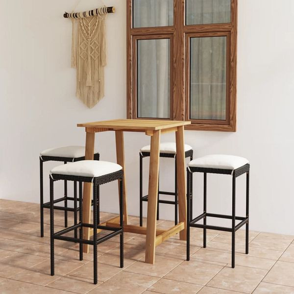 vidaXL 5-teilig Gartenbar-Set mit Kissen Schwarz, 3067950