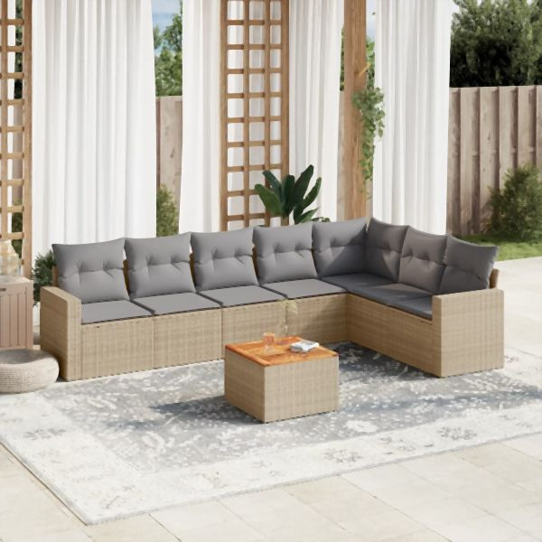 vidaXL 8-tlg. Garten-Sofagarnitur mit Kissen Beige Poly Rattan, 3256486