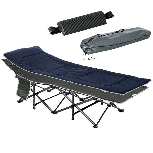 Outsunny Campingbett, klappbares Feldbett mit Kopfkissen, 188 x 64,5 x 53 cm, Dunkelblau+Grau, A20-207