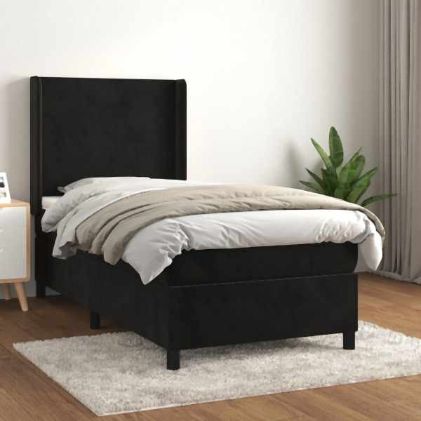 vidaXL Boxspringbett mit Matratze Schwarz 90x190 cm Samt, 3132533