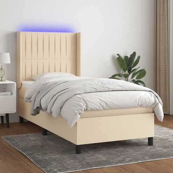vidaXL Boxspringbett mit Matratze & LED Creme 100x200 cm Stoff, 3138458