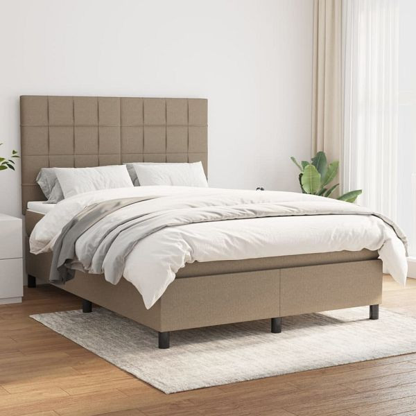 vidaXL Boxspringbett mit Matratze Taupe 140x200 cm Stoff, 3141781