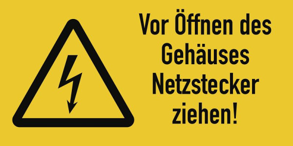 Moedel Vor Öffnen des Gehäuses Netzstecker ziehen!, Kombischild, Folie, 105x52 mm, 57961