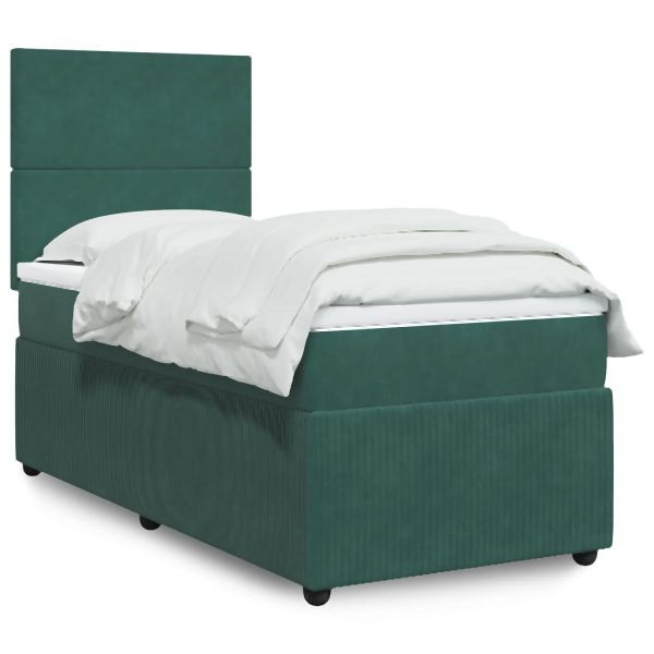 vidaXL Boxspringbett mit Matratze Dunkelgrün 90x190 cm Samt, 3292211