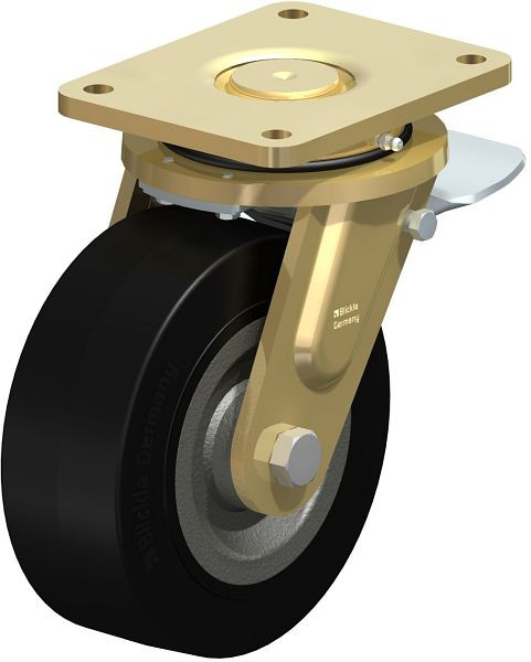 Blickle LS-SE 202K-ST Stahlgeschweißte Schwerlast-Lenkrolle, schwere Drehkranz-Ausführung mit Feststeller, Elastik-Vollgummi, Schwarz, 73908
