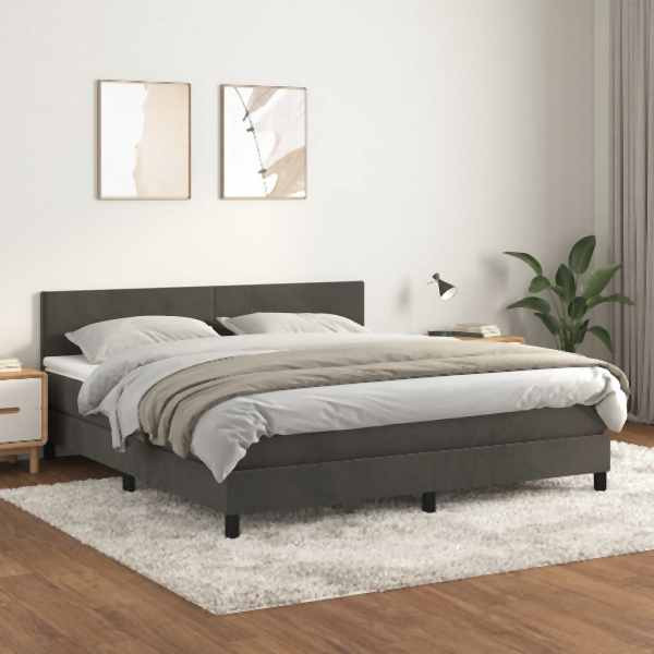 vidaXL Boxspringbett mit Matratze Dunkelgrau 180x200 cm Samt, 3141198