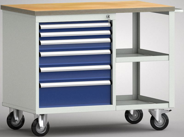 KLW Profi-Werkbank - 1000 x 620 x 840 mm ohne Rückbrett, L:50EA/50EA/75EA/100EA/100EA/175EA; R: zwei offene Ablagefächer, WP822N-1000M30SE1901