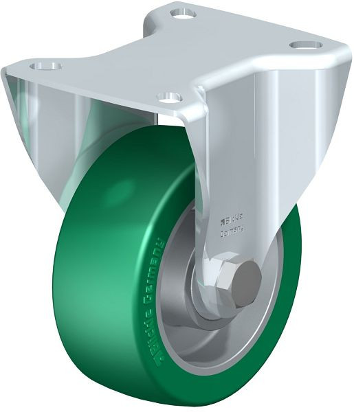 Blickle BK-ALST 100K-1 Stahlblech-Bockrolle, schwere Ausführung, mit Anschraubplatte, Blickle Softhane®, Grün, 607309