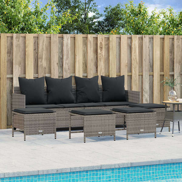 vidaXL 5-tlg. Garten-Sofagarnitur mit Kissen Grau Poly Rattan, UV-beständig, 3261559