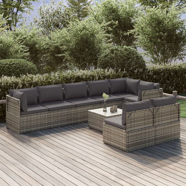 vidaXL 9-teilig Garten-Lounge-Set mit Kissen Grau Poly Rattan, 3157424