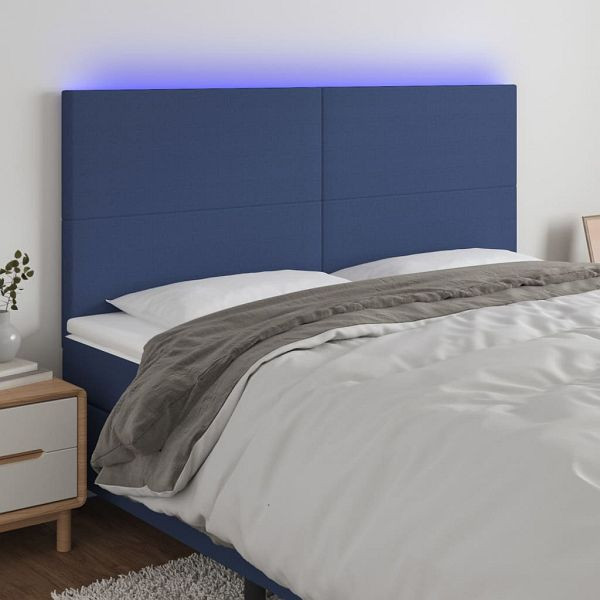 vidaXL LED Kopfteil Blau 160x5x118/128 cm Stoff, 3122156