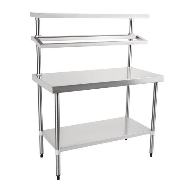 Vogue Edelstahl Arbeitstisch mit Regalboden und Multiregal 120cm, CB908