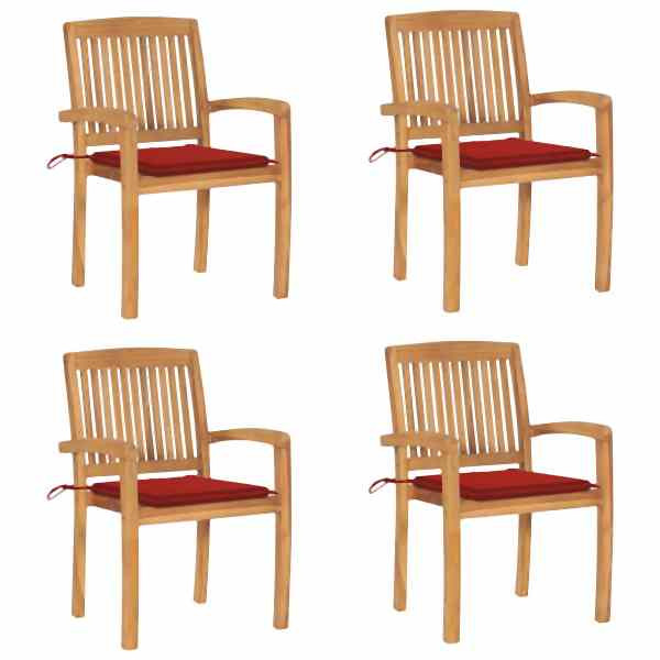 vidaXL Stapelbare Gartenstühle mit Kissen 4 Stück Massivholz Teak, 3073216