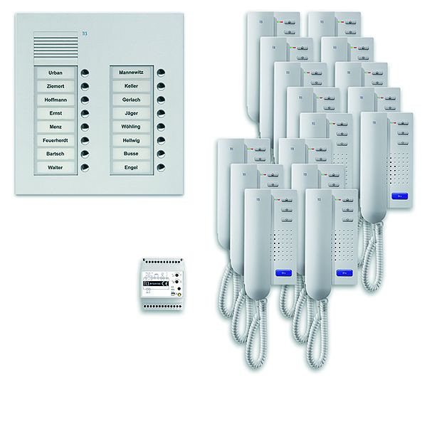TCS Türkontrollsystem audio:pack UP für 16 Wohneinheiten, mit Außenstation PUK 16 Klingeltasten 2-spaltig, 16x Türtelefon ISH3030, Steuerung, PPU16/2-EN/02