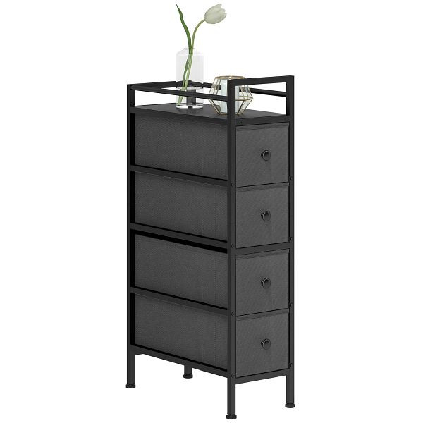 HOMCOM Kommode Schrank mit 4 Schubladen aus Vliesstoff Aufbewahrungsschrank mit Stahlrahmen, 20cm x 43cm x 81,5cm, Schwarz, 83D-156V00BK