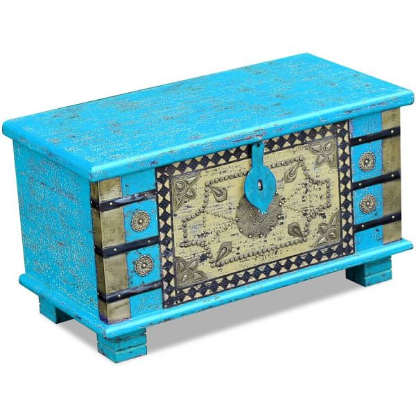 vidaXL Aufbewahrungstruhe Blau Mangoholz 80x40x45 cm, 243332