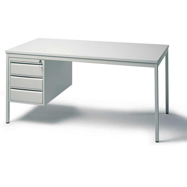 Deskin Schreibtischkombination BASE L, B 2000 x T 800 x H 720 mm, Gestell: Lichtgrau, Melamin Dekor: Lichtgrau, 1 Hängecontainer mit 3 Schüben, 256474