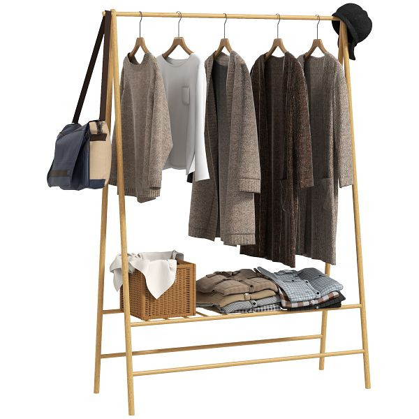 HOMCOM Bambus-Kleiderständer mit Schuhregal und Haken, freistehend, für Eingangsbereich, Schlafzimmer, Naturholz, 850-326V00ND