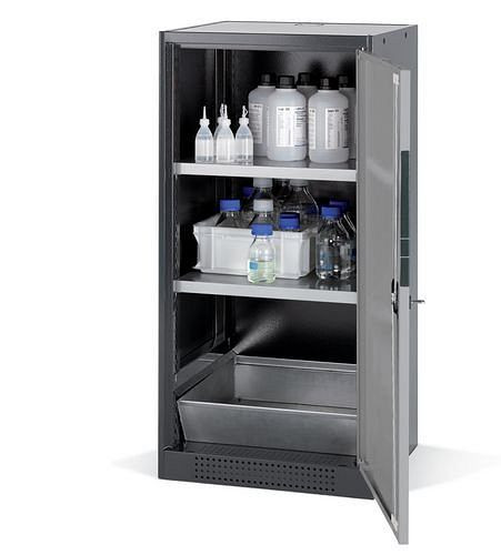 asecos Chemikalienschrank Systema CS-52R, Korpus anthrazit, silber, 2 Einlegeböden und Bodenwanne, 202564