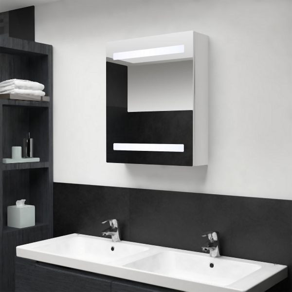 vidaXL LED-Bad-Spiegelschrank Glänzendes Weiß 50x14x60 cm, 326486