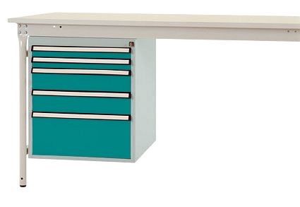Manuflex Gehäuse-Unterbau stationär, Nutzhöhe 500 mm mit 5 Schubfächer, für Tischtiefe 800 mm, Wasserblau, ZB4852.5021