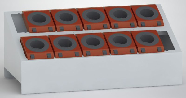 KLW Tischwerkzeugmagazin Abmessungen: 640 x 300 x 270/130 mm L x B x H mit 10 Aufnahmen SK50 (WAK-ISO50), 15/KTS-P-SK50