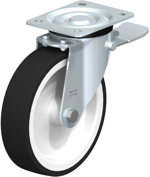 Blickle L-POTH 200G-ST Stahlblech-Lenkrolle, mittelschwere Ausführung, mit Anschraubplatte & Feststeller, Thermoplastisches Polyurethan, Grau, 287953